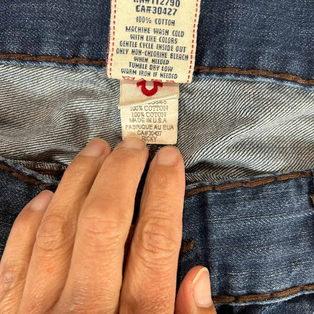 VTG True Religion Ricky Super T Made in USA Mens Blue Straight Leg Jeans Size 42